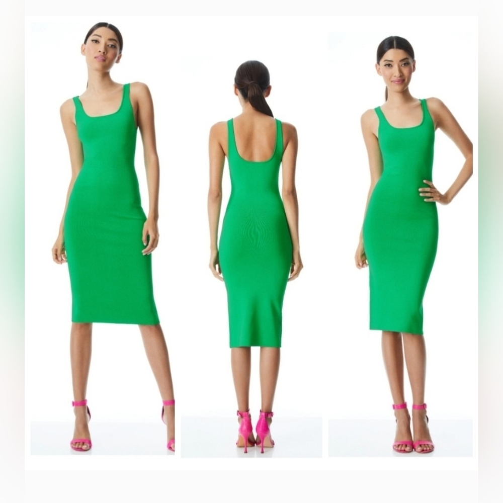 alice + olivia darian green midi dress Size Meduim - Picture 14 of 16